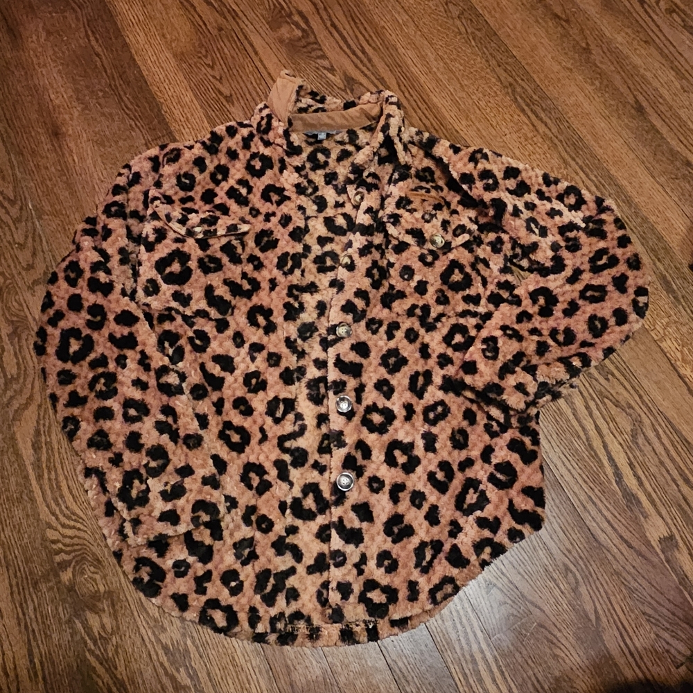 Simply Southern Cheetah Fleece/Sherpa Jacket- Size Small